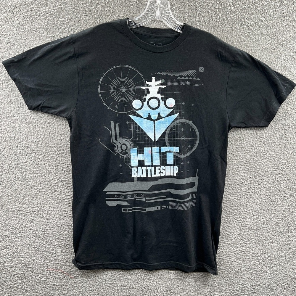 Graphic T Shirt Mens Battleship Geek Gamer Board Game Sci Fi Blueprint L Black